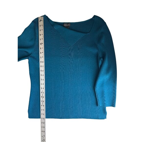 Rafaella Womens Teal Asymmetrical Neck Top L 3/4 Sleeves Office - Picture 6 of 6
